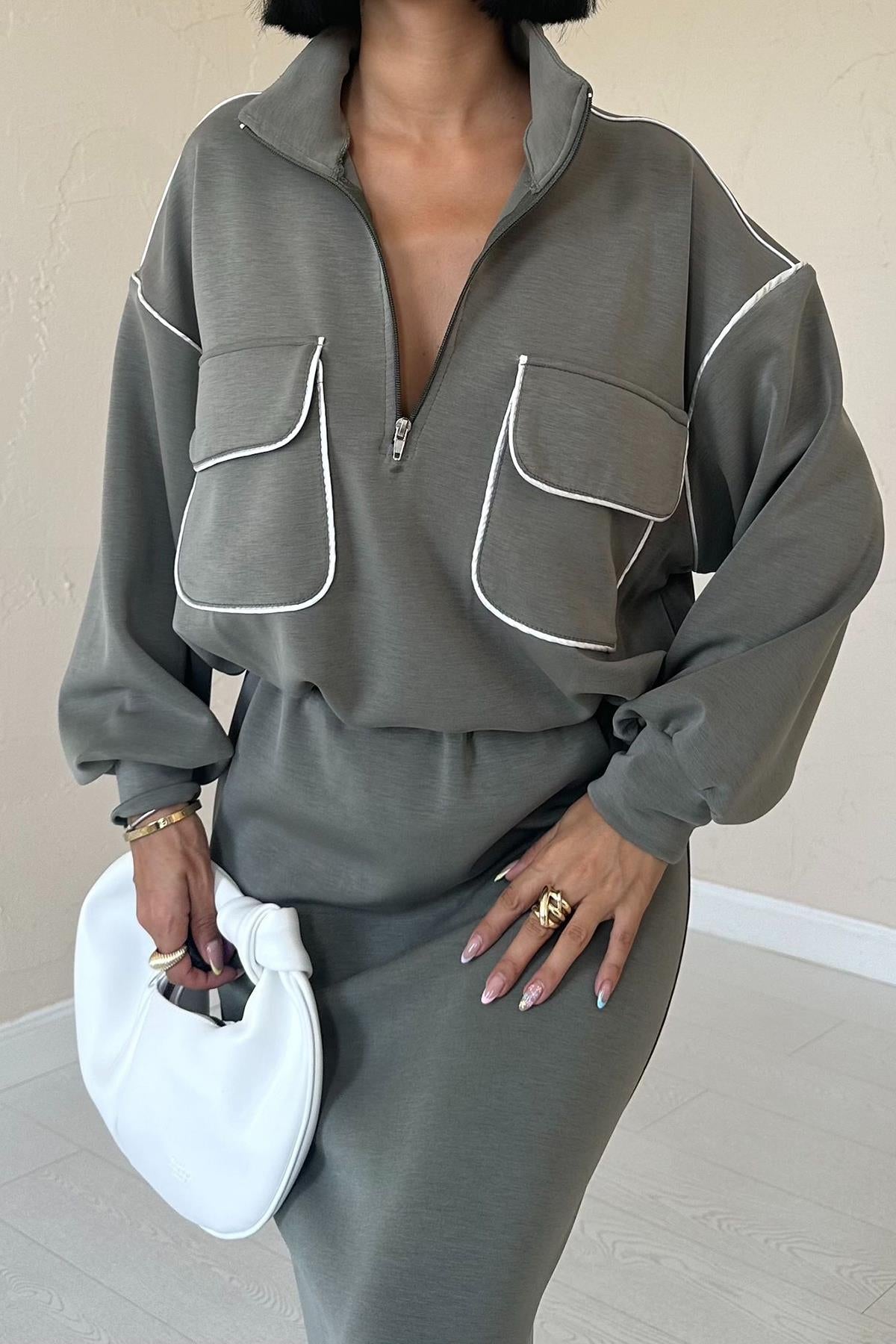 Conjunto Sweater / Saia com bolsos