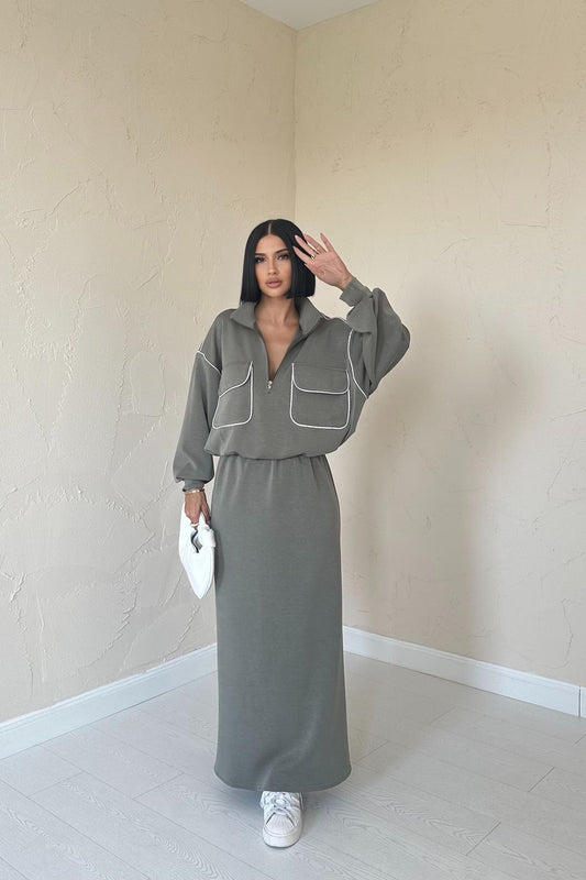 Conjunto Sweater / Saia com bolsos